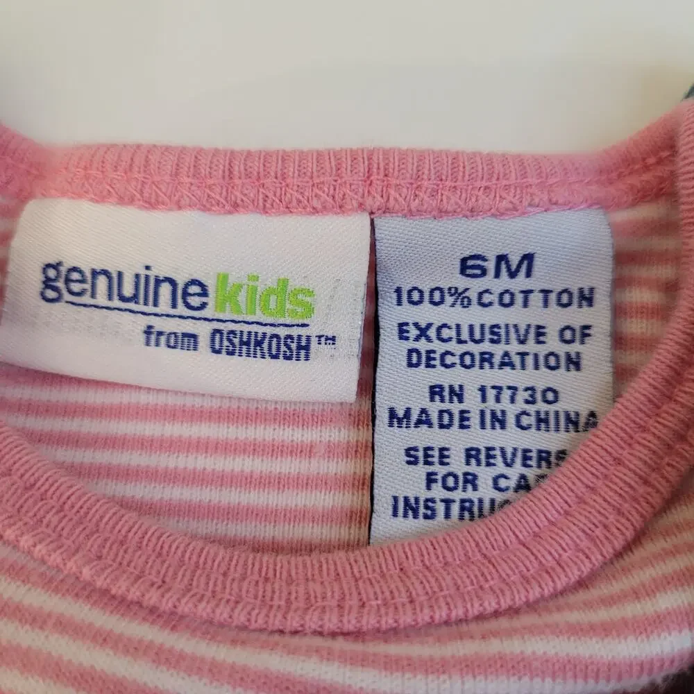 Genuine Kids OshKosh Denim Jumper Dress Set 6M Pink Stripe Tee Baby Daisy